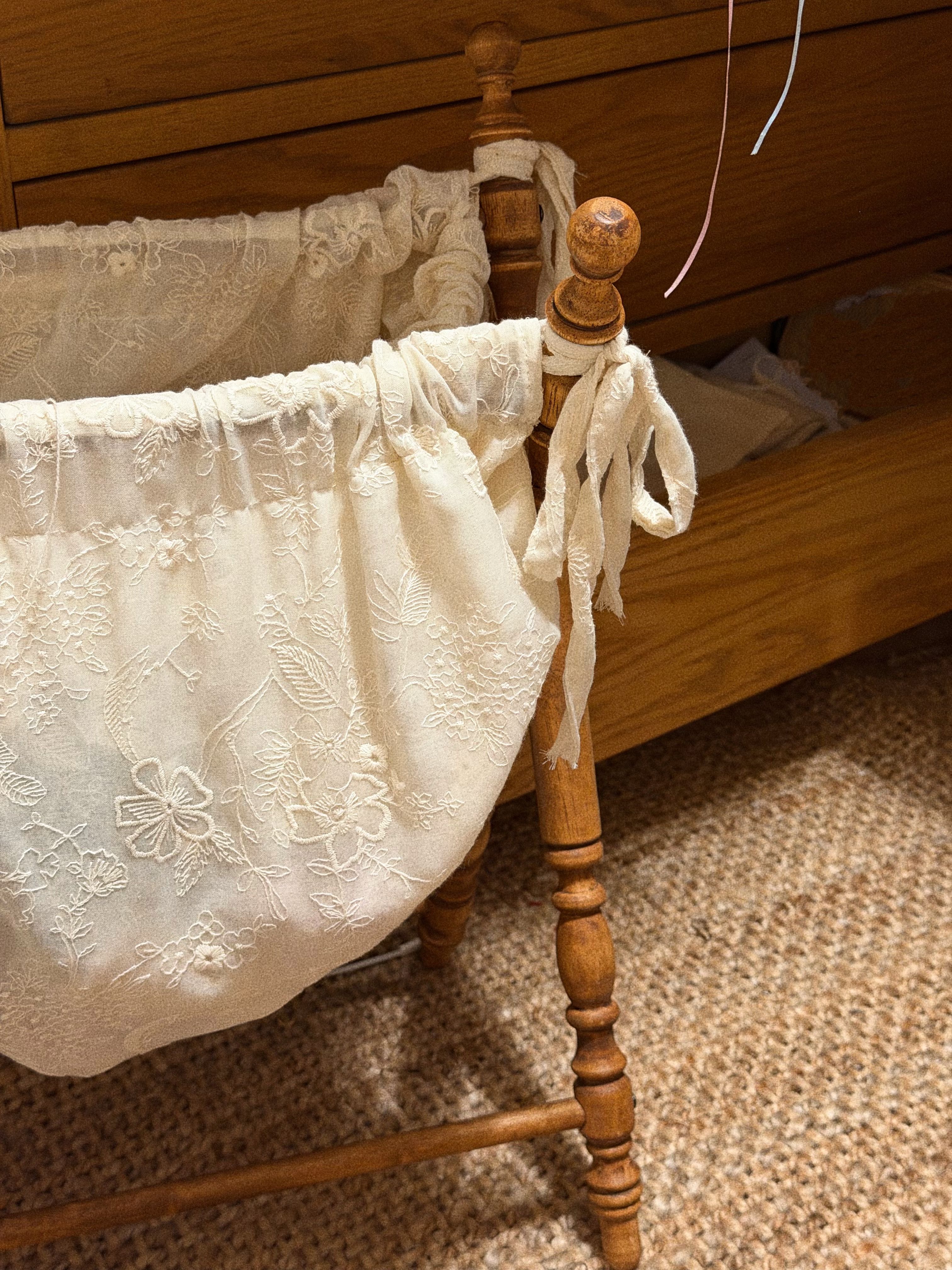 wooden storage basket for pet toys in a customer's home - Vintage French Fabric Pet Storage Hamper